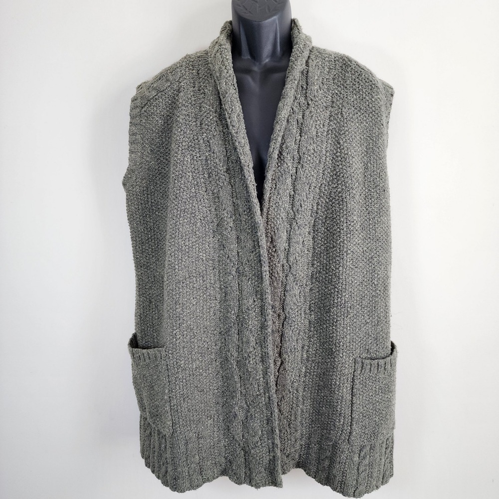 Eddie Bauer Sweater Vest Mens Large Chunky Knit Fisherman Green Cable Sleeveless